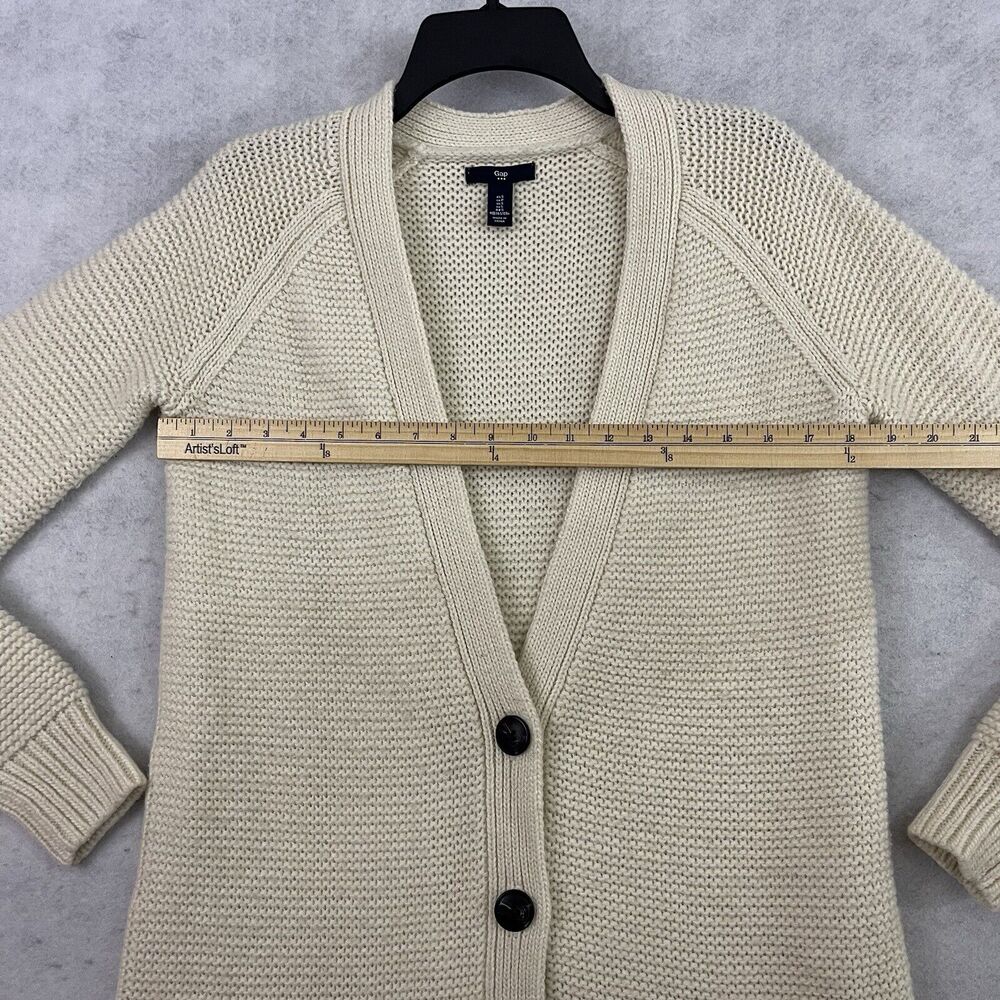 Gap Sweater Womens Small Cream Wool Blend Open Front Long Cardigan Rib Knit - Picture 4 of 11
